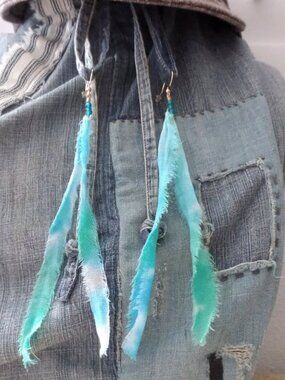 Hand Crafted Swag Earrings BLUE w/BEADS
